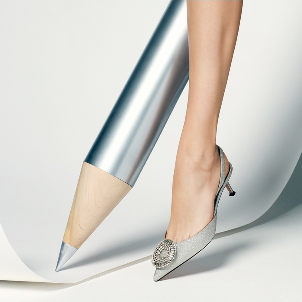 New! Aquazzura Silver Embellished Heels